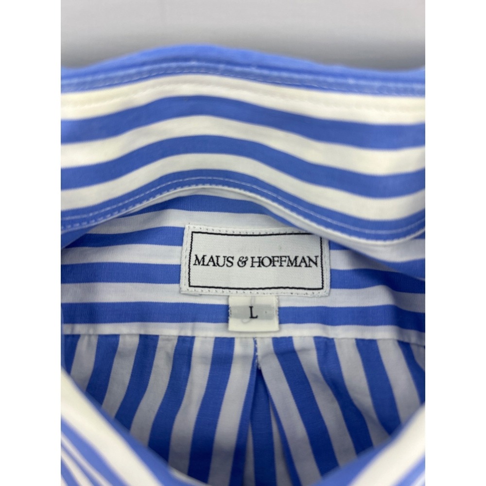 Maus & Hoffman Mens Blue White Striped Egyptian Cotton Button Down Shirt Large - Picture 5 of 10